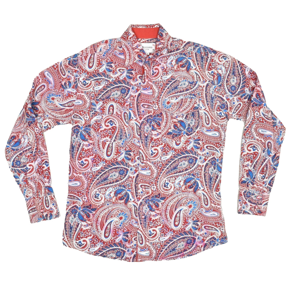 Ace of Diamond Men's Red Blue Paisley Button Down Shirt Size XS USA